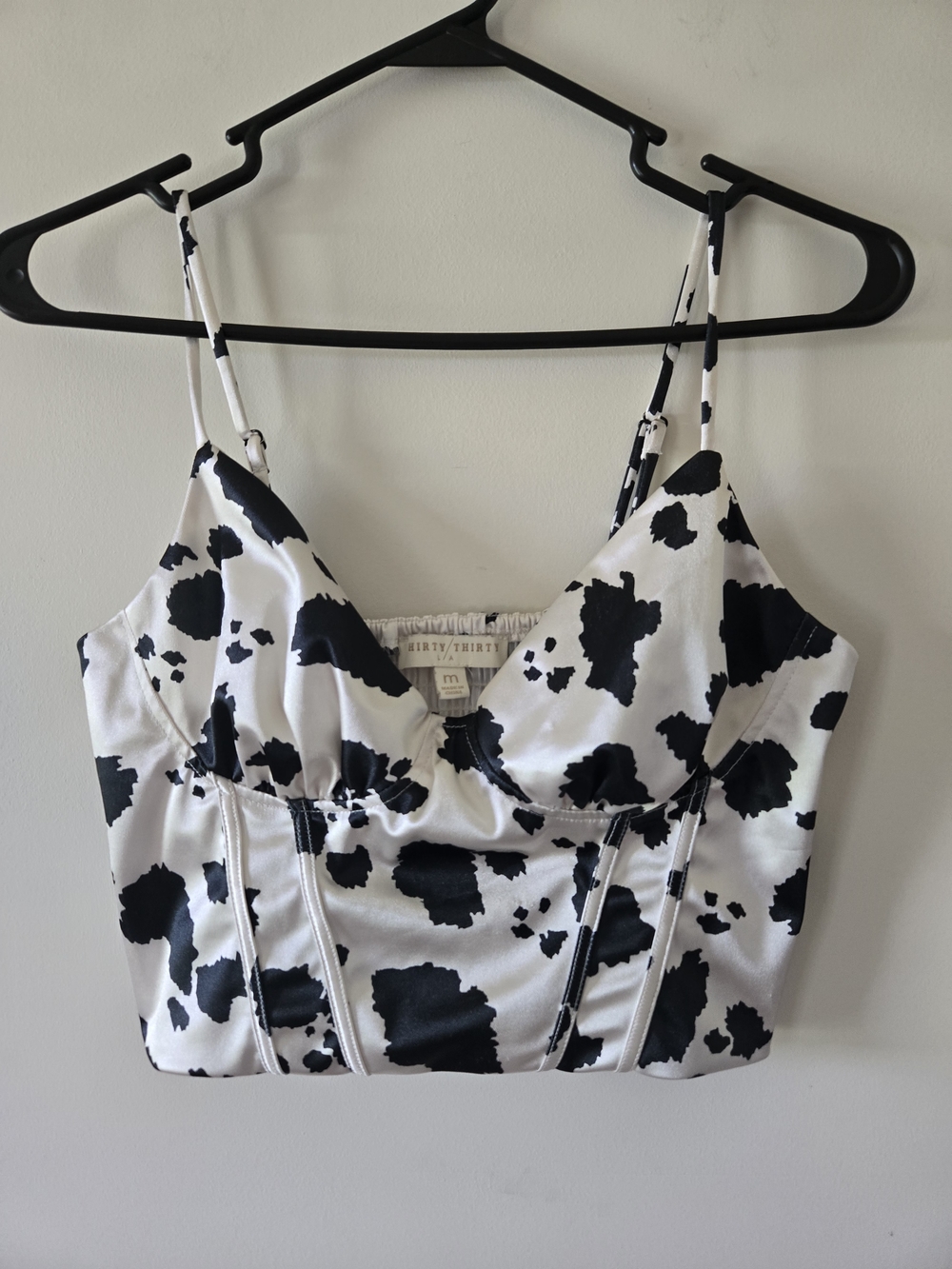 Thirty/Thirty L. A. Satin Bustier Crop Top - Cream & Black Size M